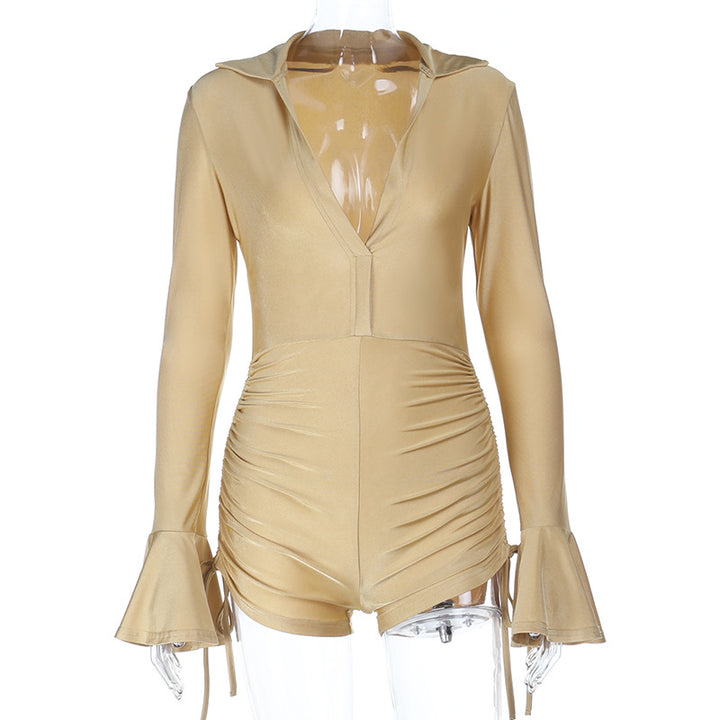 Dame elegant bodysuit med afslappet krave og rynkning Skovae