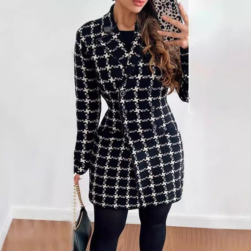 Damer moderigtig blazer i houndstooth-design med dobbelt knaplukning Stilla