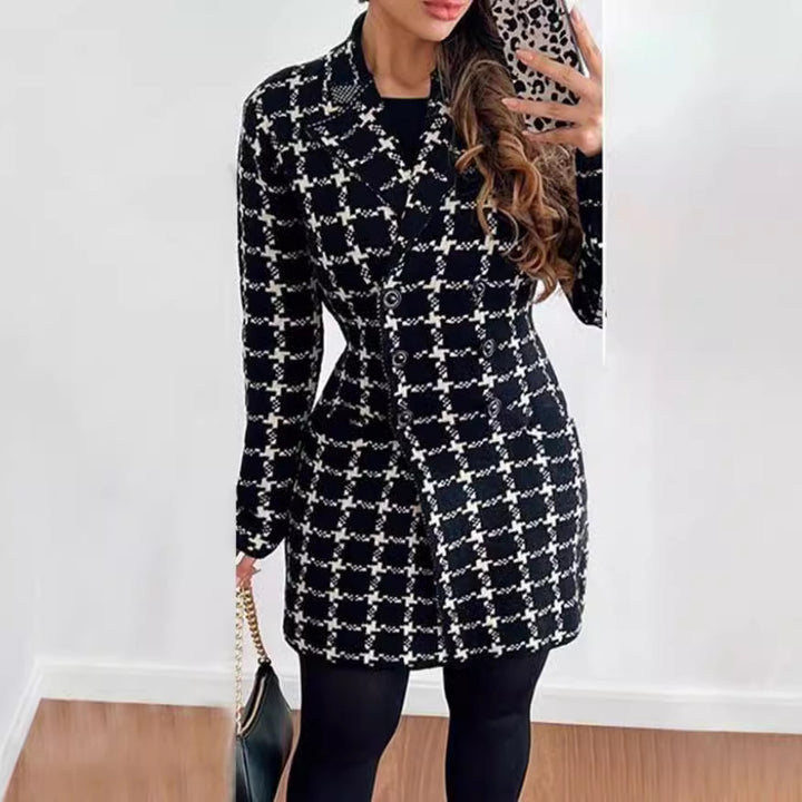 Damer moderigtig blazer i houndstooth-design med dobbelt knaplukning Stilla