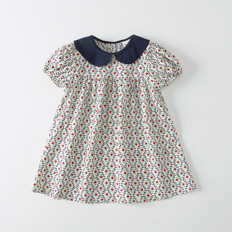 Pige Floral Print A-linje Kjole med Kontrastkrave Stilla