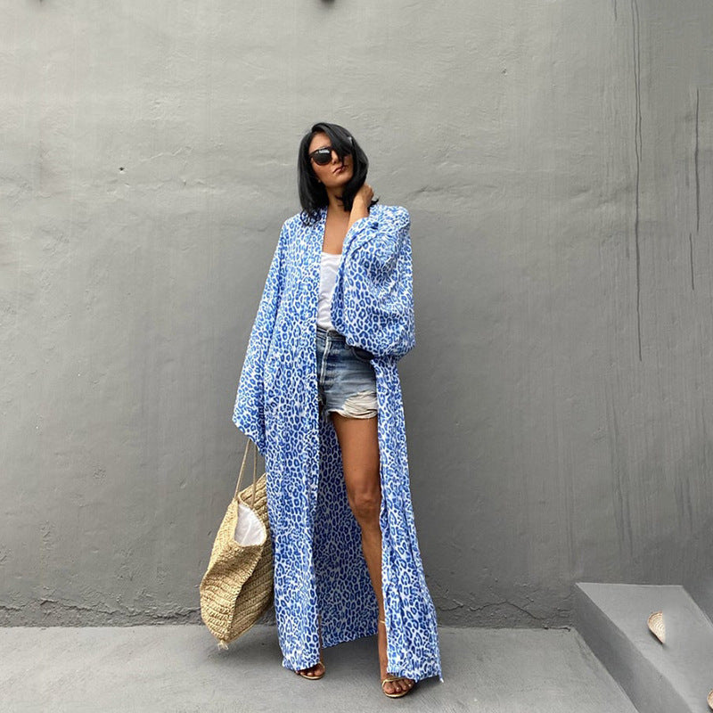 Dame Strandkimono med luftig pasform og moderigtigt leopardmønster Stilla