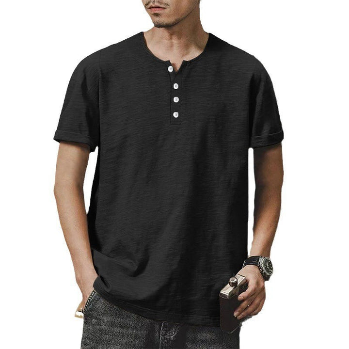 Herre høj kvalitet kortærmet Henley T-shirt med moderne knapper og behagelig pasform Stilla