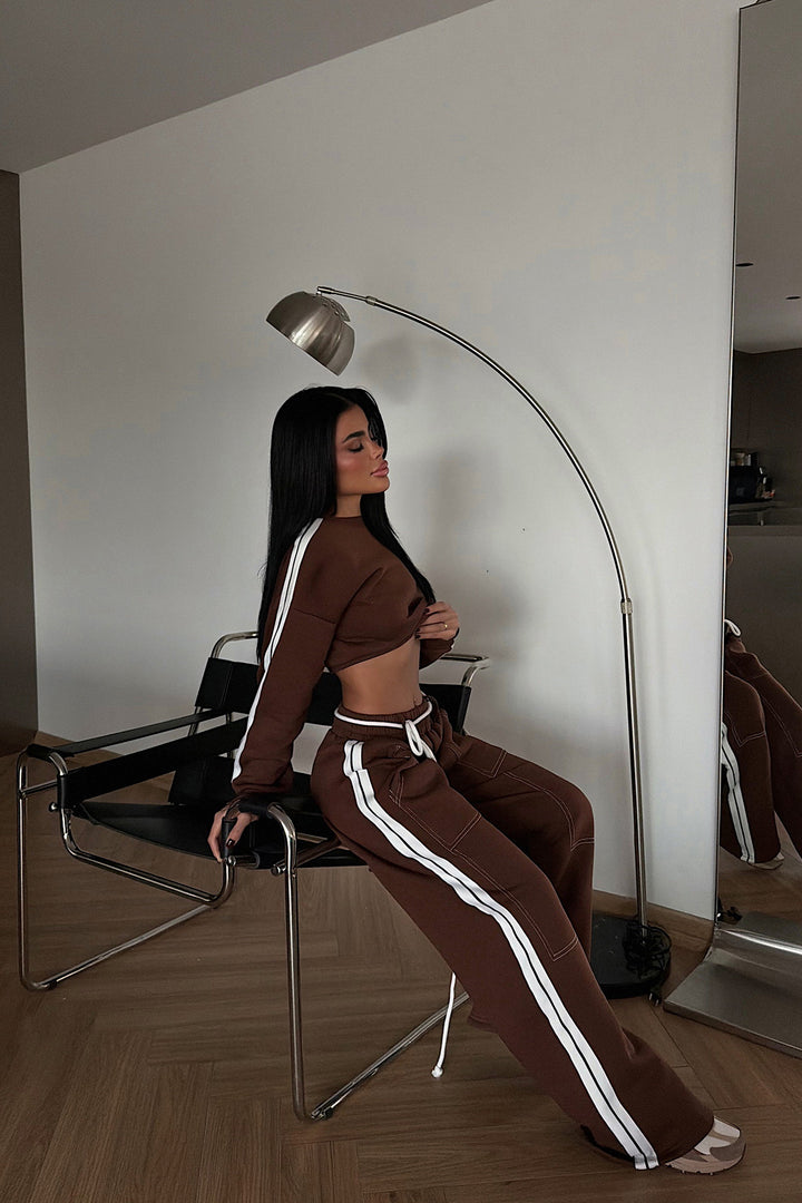 Kvinder Crop Sweater og Bred JoggingBukser Sæt Skovae