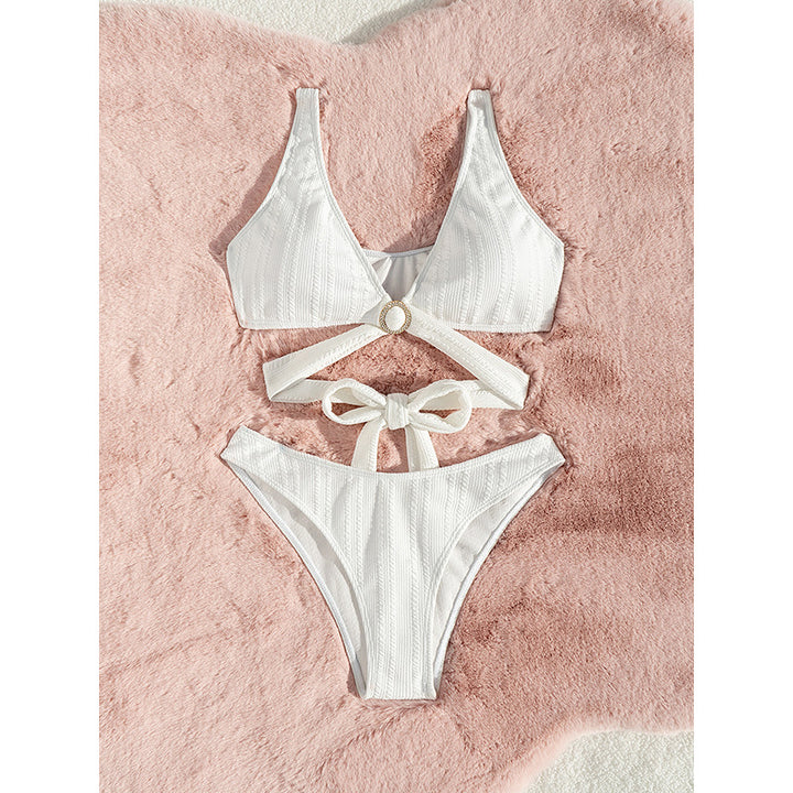Dame Rib-design Kryds-ryg Bikiniset Stilla