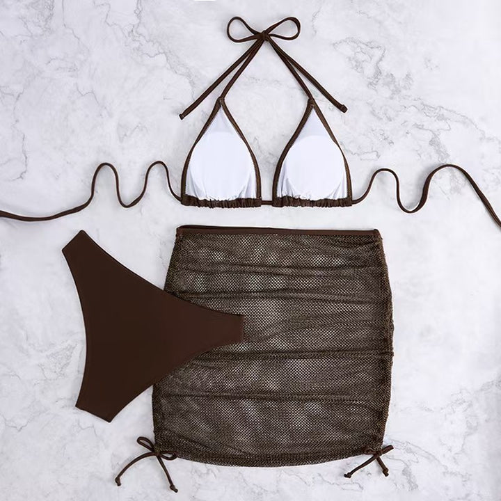 Dame Triangle-Bikini-Sæt med justerbar Skirt Skovae