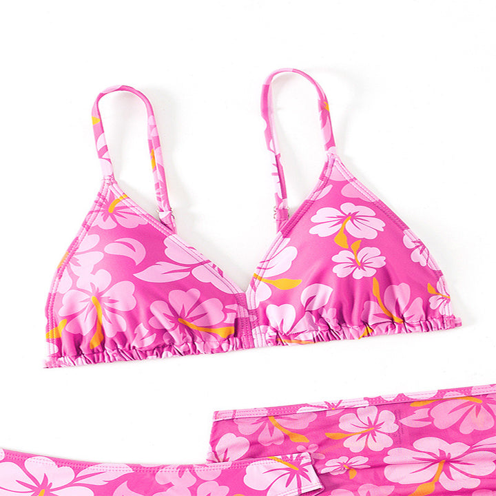 Dame bikini sæt med legesyg blomsterprint og justerbart skørt Stilla