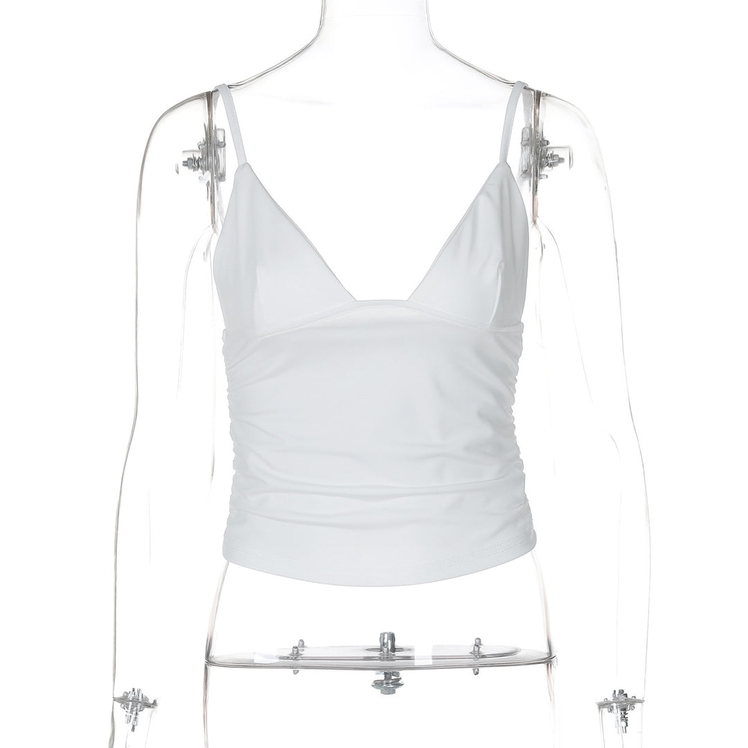 Dame figurtilpasset bodice-top med V-hals og fin indsnøring Skovae