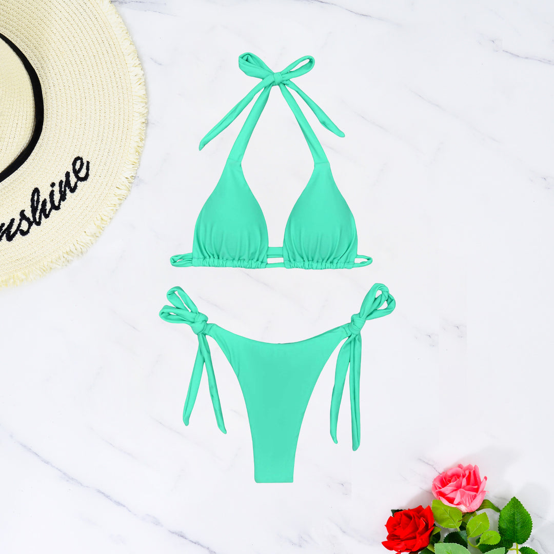 Dame triangel-bikini med raffinerede binde bånd og høj-elastisk stof Skovae