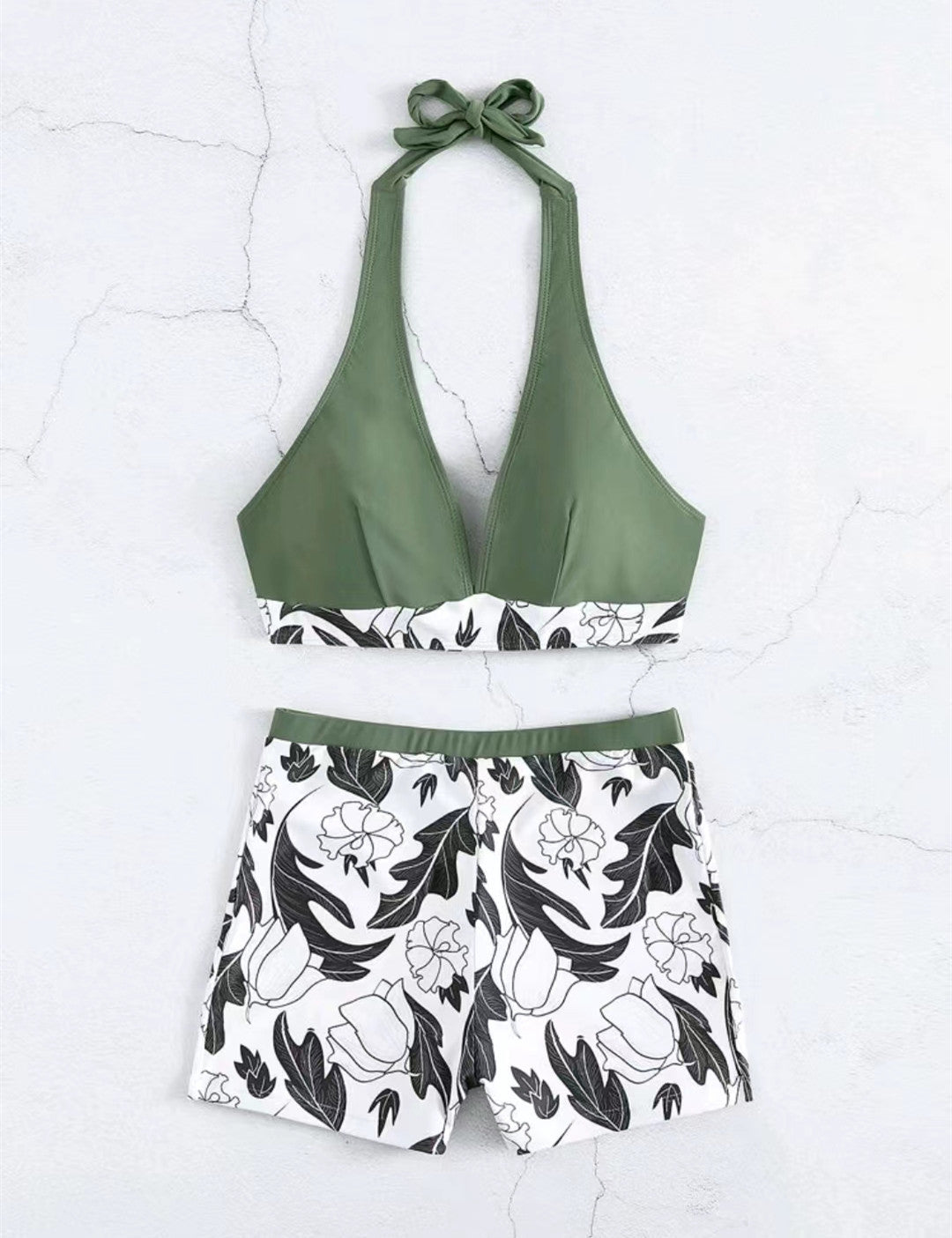 Dame Triangel-Bikini med blomsterdesign shorts