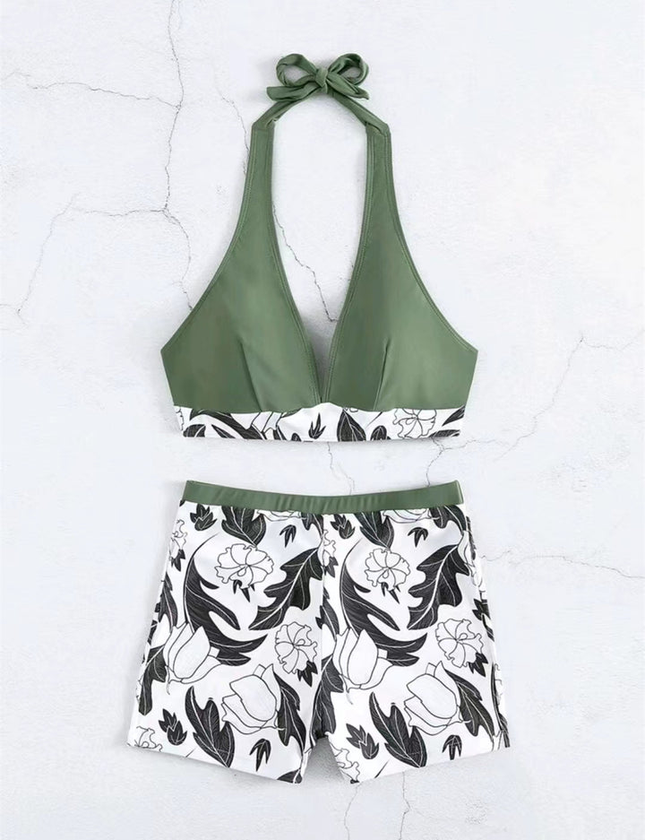Dame Triangel-Bikini med blomsterdesign shorts