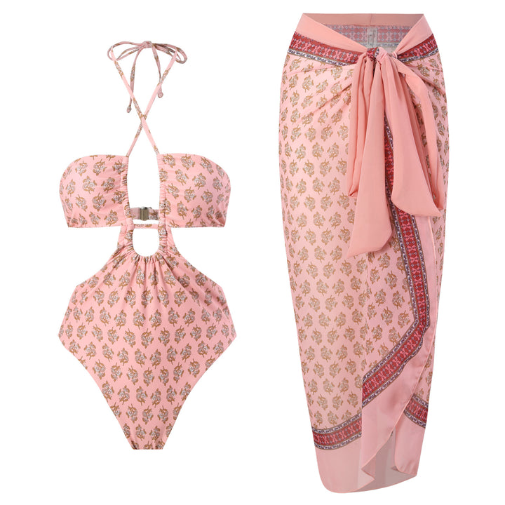 Dame badedragt med moderne snit og matchende sarong Stilla
