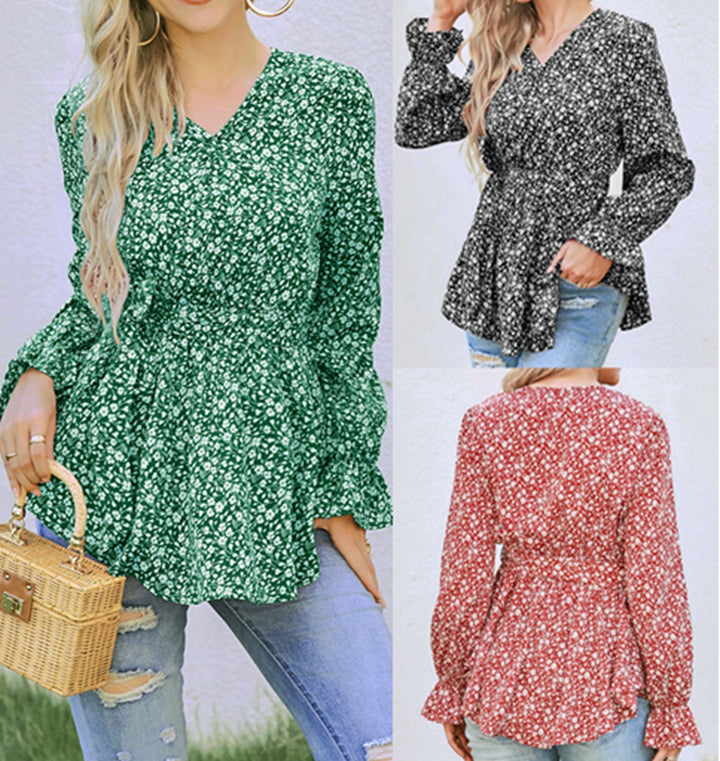 Dame blomster mønster peplum bluse Stilla