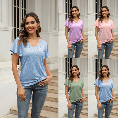 Dame stilfuld bluse med sommerfugleærmer Skovae