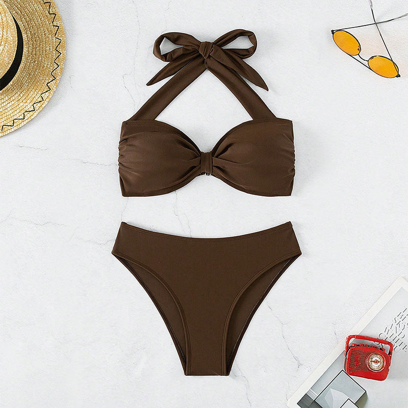 Dame Bandeau Bikini Sæt med elegant knude-design Skovae
