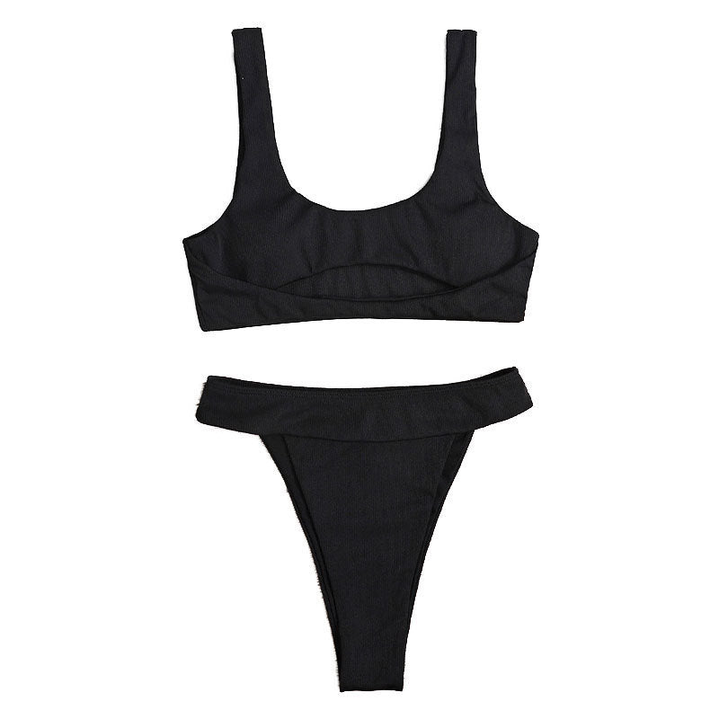 Dame bikini sæt med højt skåret underdel og polstret top Skovae