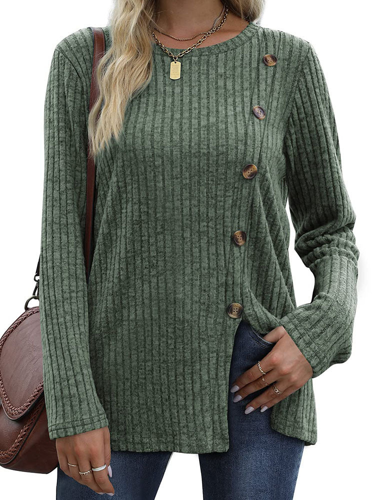 Dame Casual Langærmet T-shirt med knapdetaljer Stilla