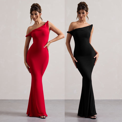 Dame Elegante En-Skulder-Maxi-Kjole Stilla