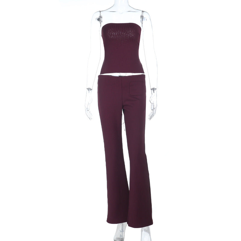 Dame elegant bustier-top med bred talje og udvidede bukser Skovae