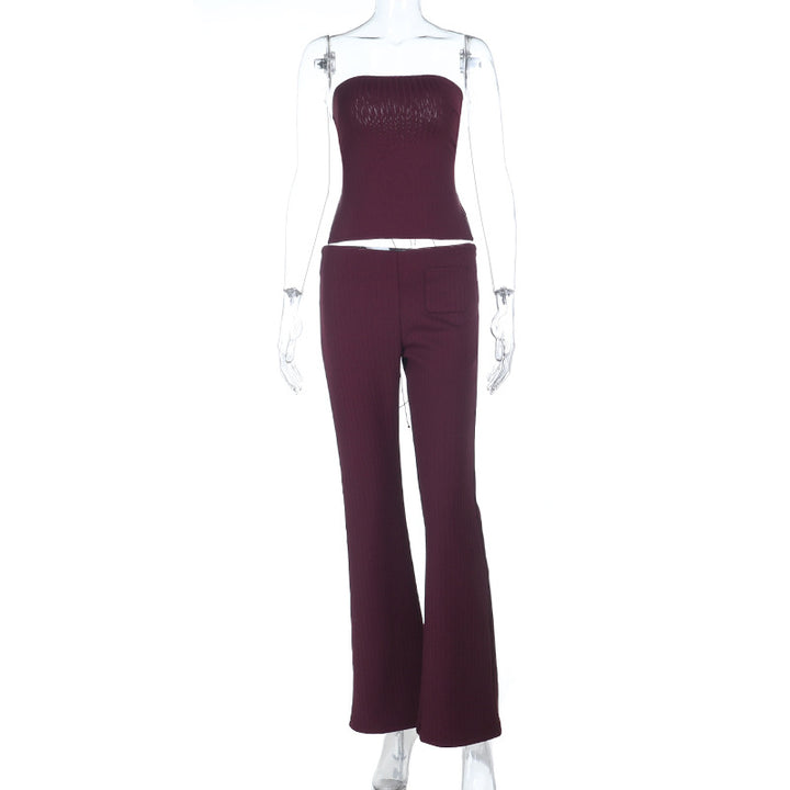 Dame elegant bustier-top med bred talje og udvidede bukser Skovae