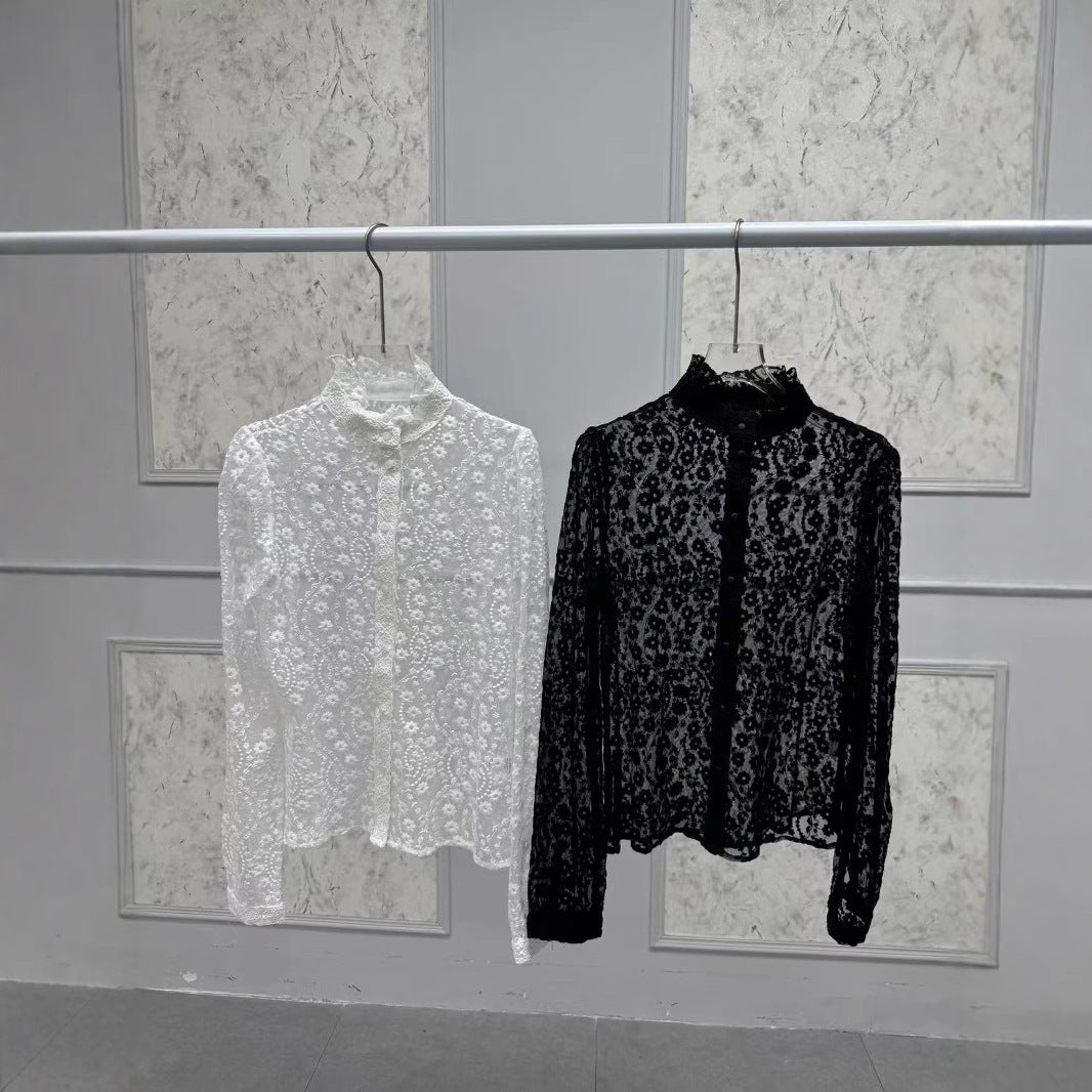 Damer spids bluse med romantiske detaljer Stilla