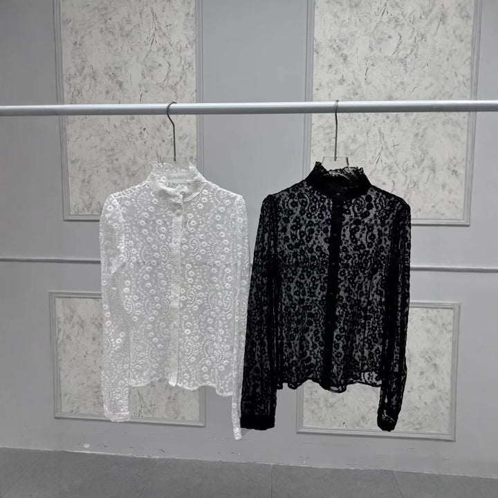Damer spids bluse med romantiske detaljer Stilla