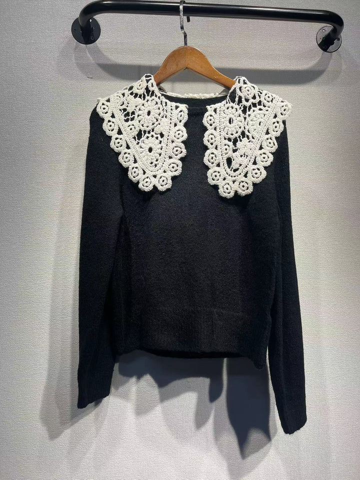 Dame sweater med elegant, struktureret krave og fashionable ærmer Stilla