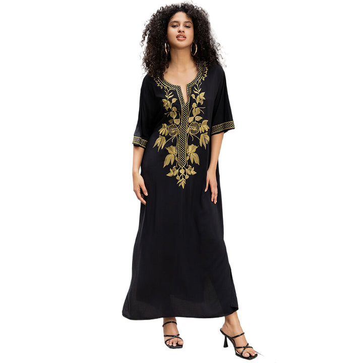 Dame Kaftan med kunstnerisk guld broderi Stilla