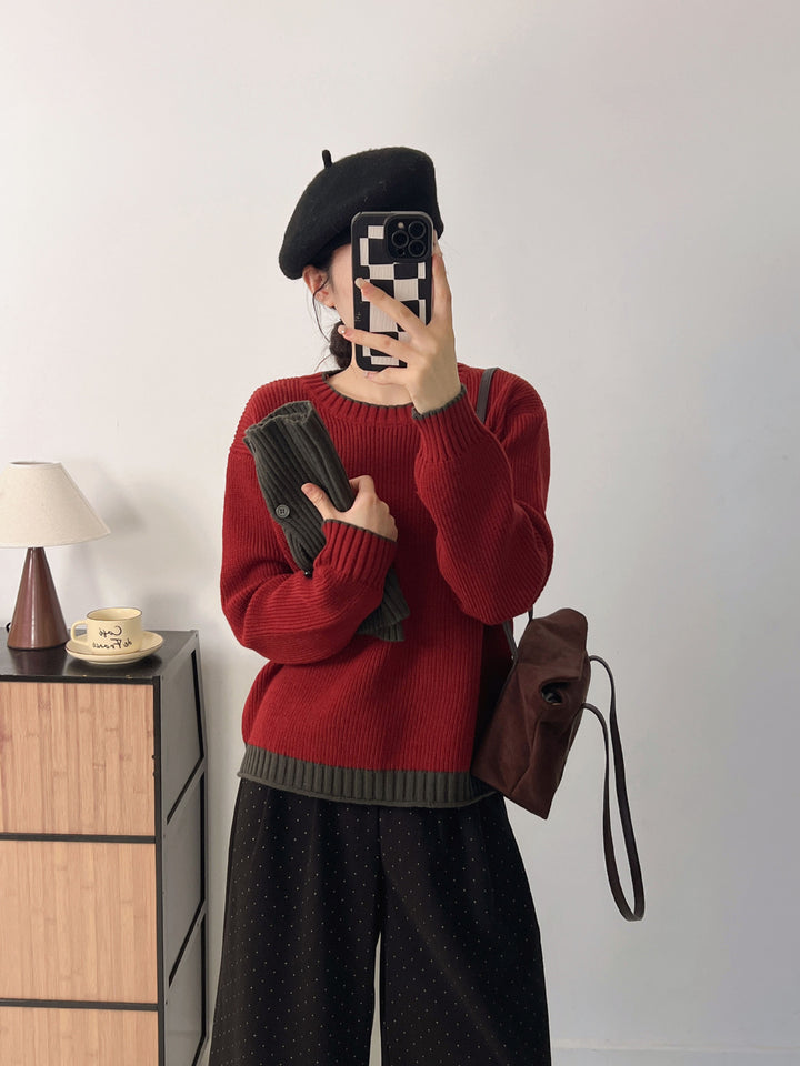Damer Trendy Strikket Sweater med Krave og Knapdetalje Stilla