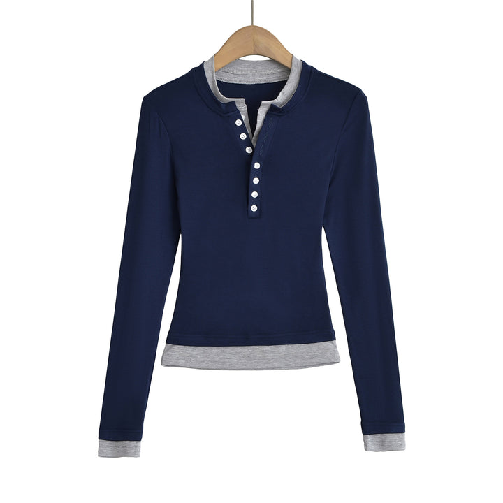 Dame Langærmet skjorte med moderne Henley-udskæring og afslappet pasform Stilla