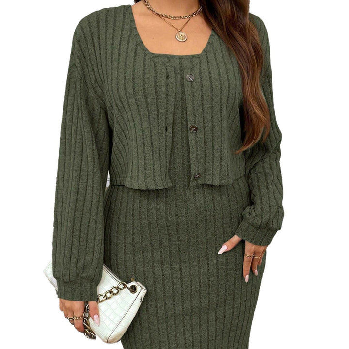 Dame elegant strik kjole med cropped cardigan Stilla