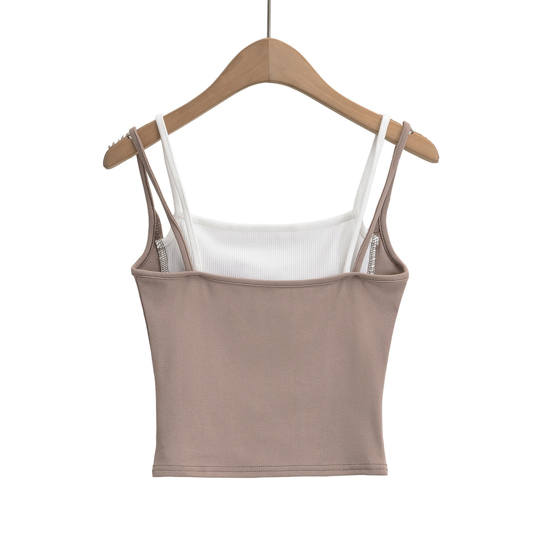 Dame cropped top med dobbelt stropdesign og moderigtigt V-udskæring Stilla