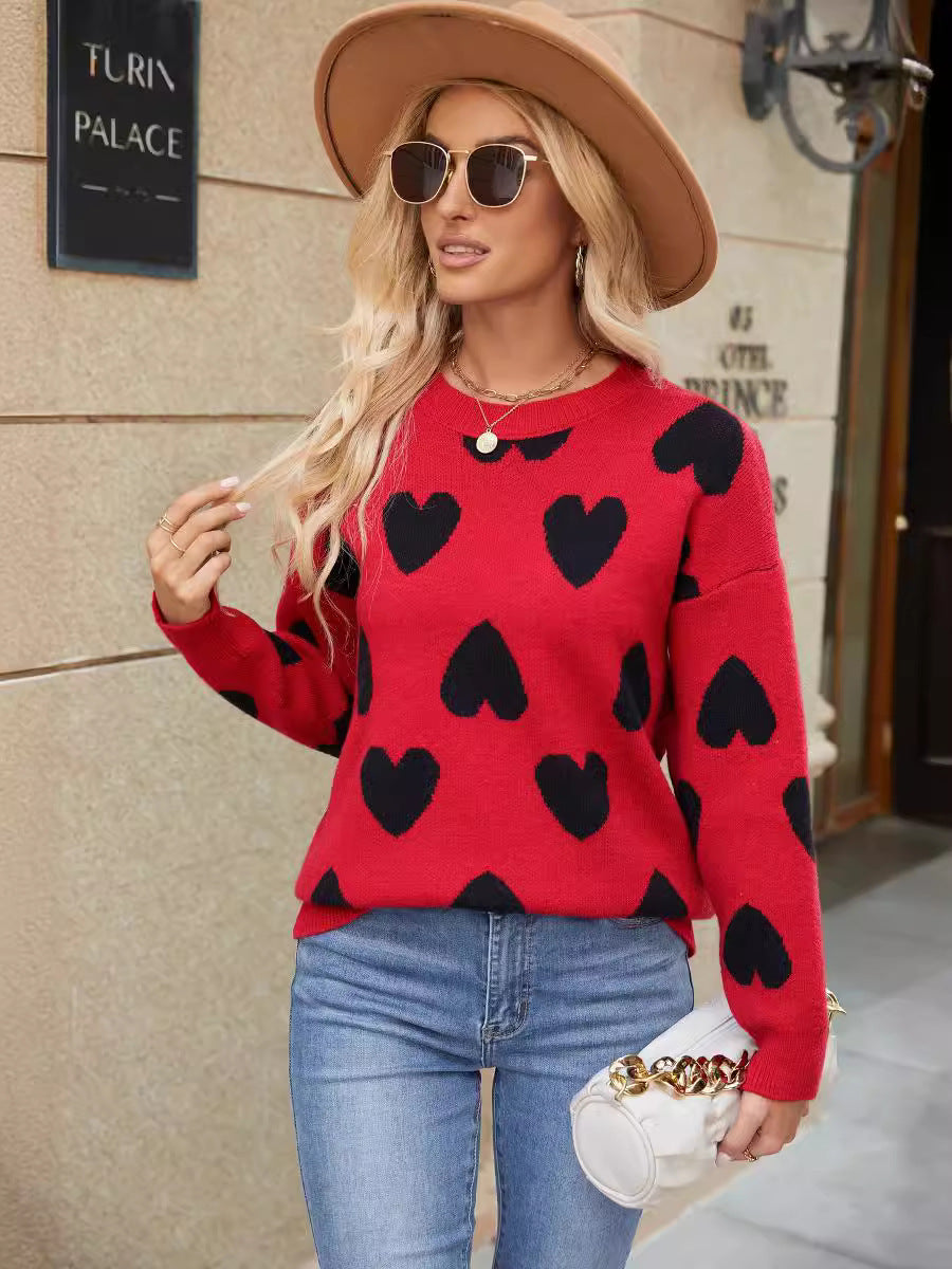 Dame sweater med hjertemotiv og afslappet snit Stilla
