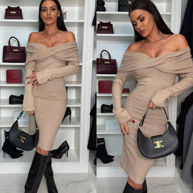 Dame Off-Shoulder Bodycon Midi Kjole Stilla