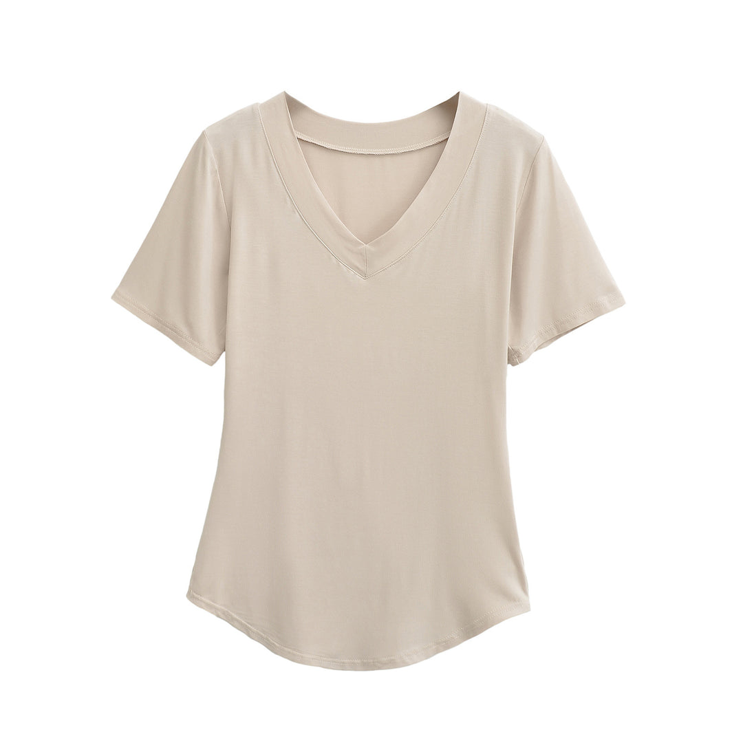 Dame V-hals T-shirt i åndbart jersey-stof Stilla