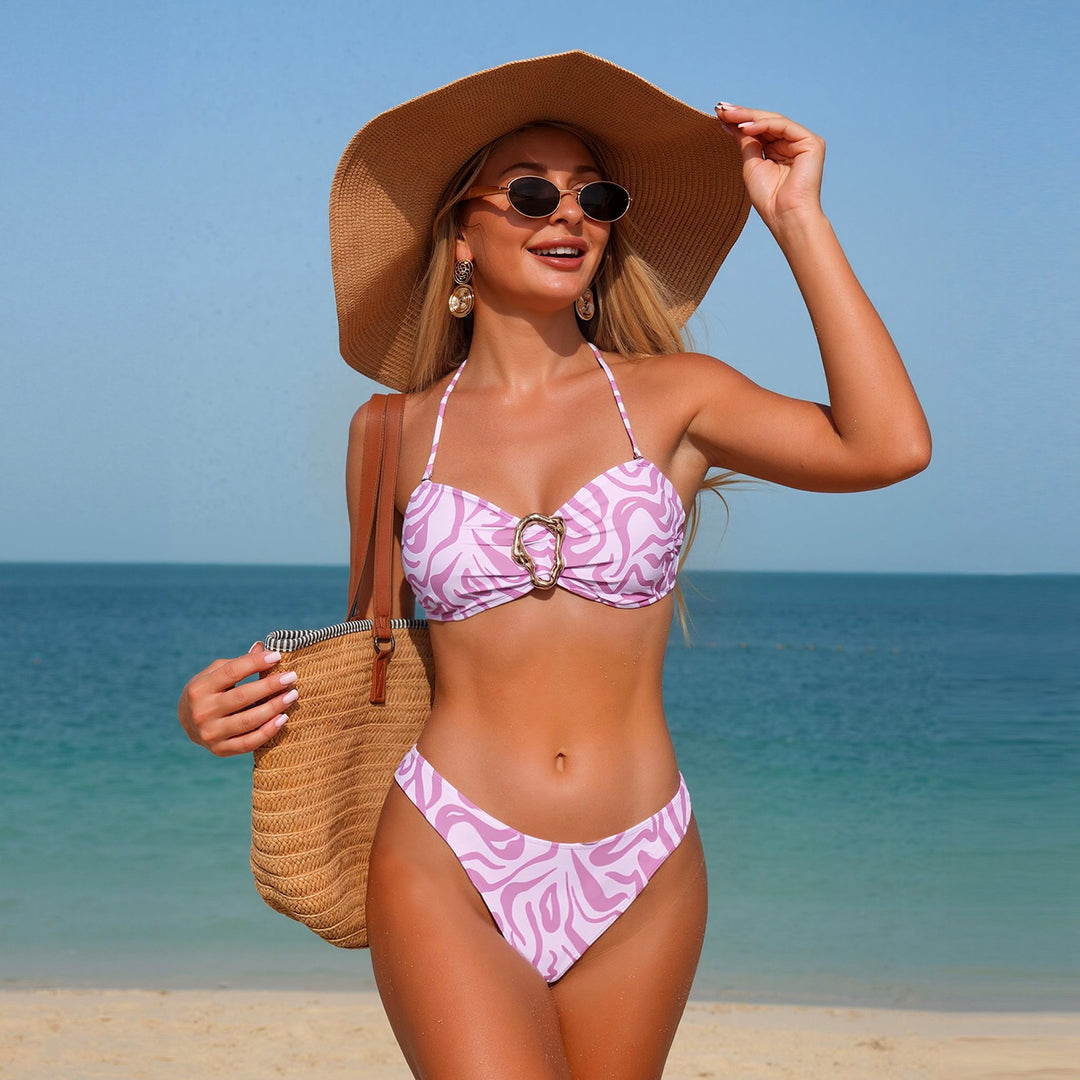 Dame Bikini-sæt med elegant ringdetalje og blomsterdesign Skovae