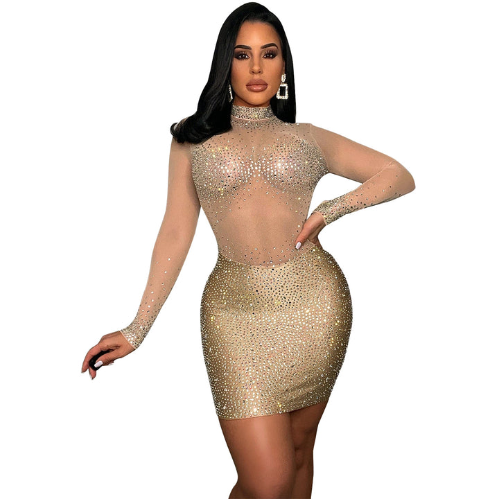 Dame strass-besat mesh mini-kjole Stilla