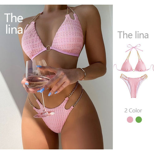 Dame triangle-bikini med kædeaccenter og raffineret design Skovae