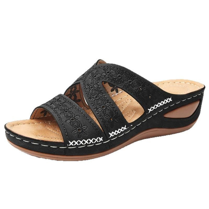 Dame Wedge-sandaler med floral broderi og anatomisk fodbede Stilla