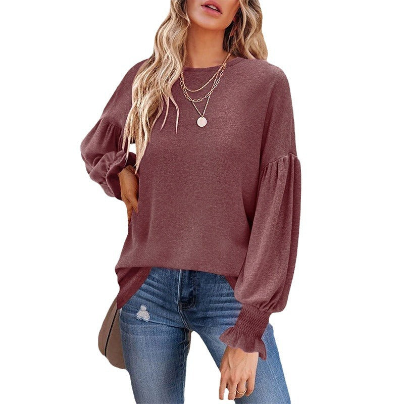 Dame sweater med elegante ballonærmer og finstrik Stilla