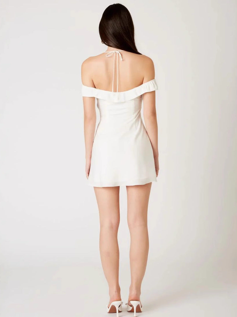 Dame Off-Shoulder Minikjole med cut-out design og flydende stof Stilla