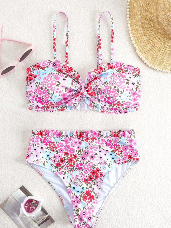 Dame bikini-sæt med muntert blomstermønster og rynket bustier Skovae