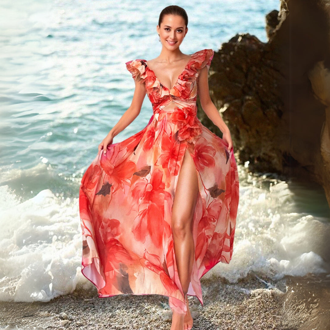 Dame one-piece badedragt med florale flæse detaljer Skovae