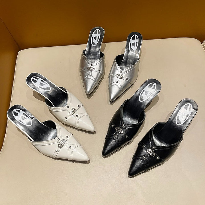 Dame Elegant Spids-Tå Hæl-Mules med Metallic-Detaljer Stilla