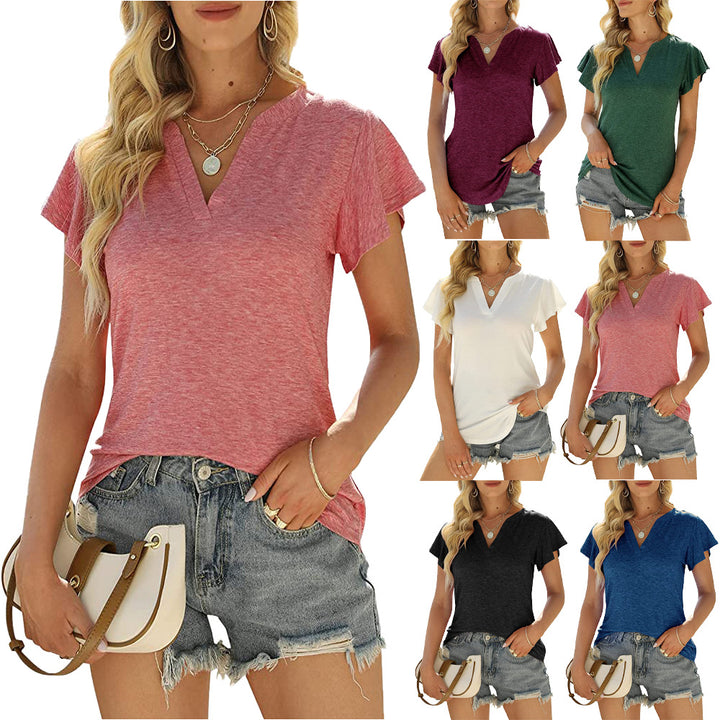 Dame V-hals T-shirt med afslappede ærmer ruffles og bløde materialer Stilla