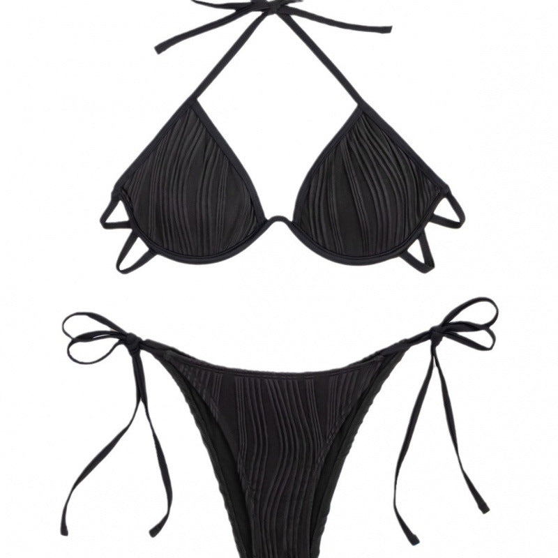 Dame Triangel-Bikini med ribstruktu og justerbare bindebånd Skovae