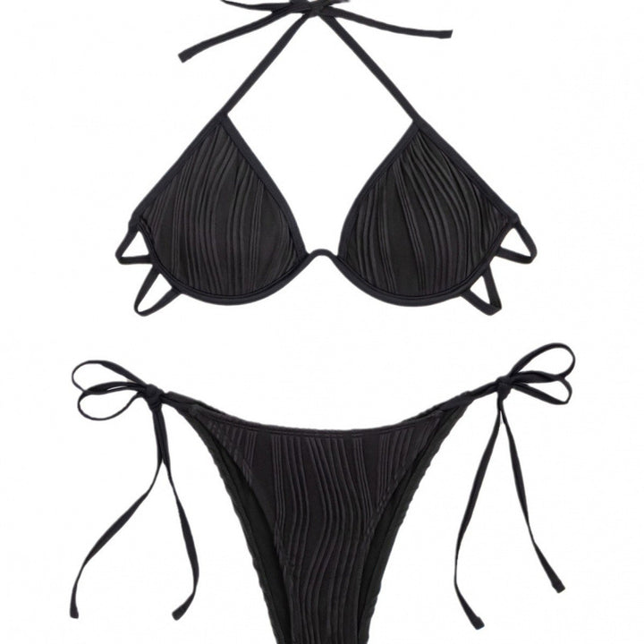 Dame Triangel-Bikini med ribstruktu og justerbare bindebånd Skovae