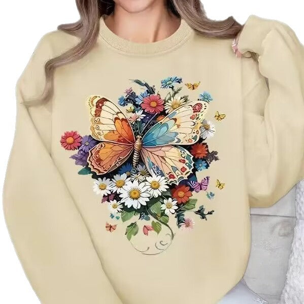 Kvinders langærmet sweatshirt med blomster sommerfugl print Stilla