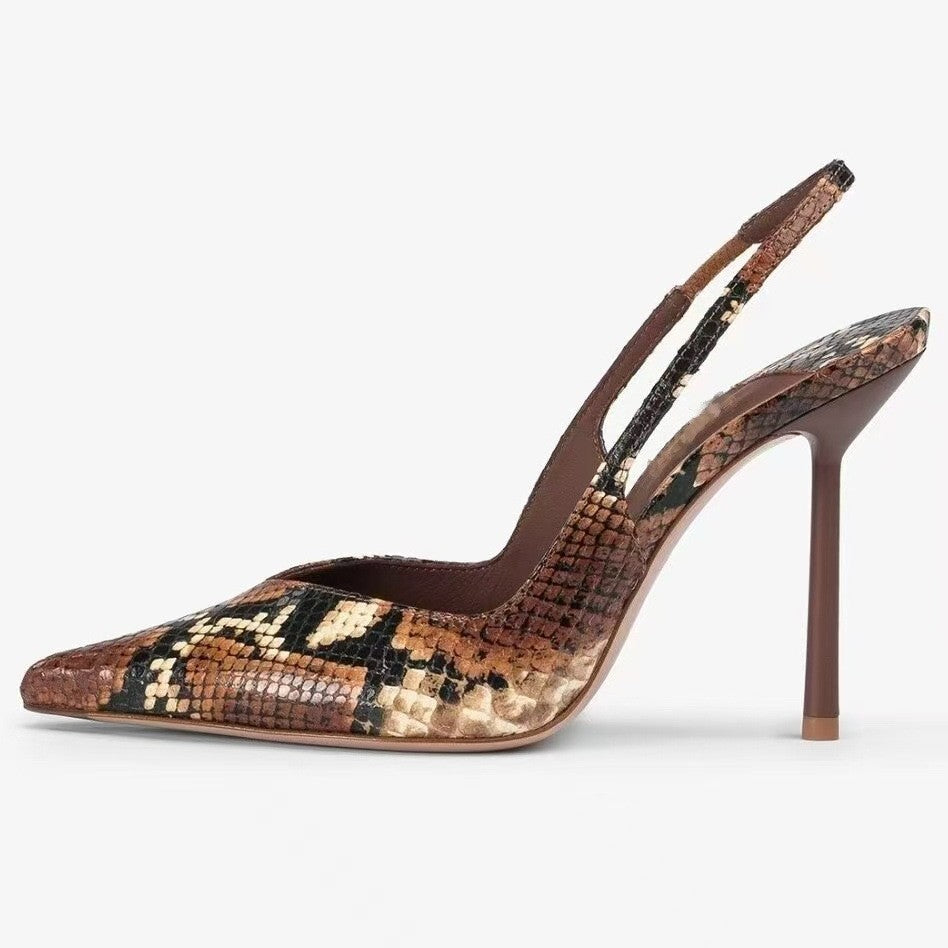 Dame Slingback Stiletto Hæle med struktureret Python-print Stilla