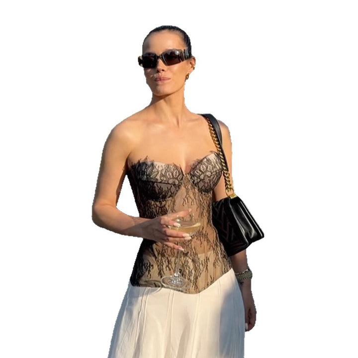 Dame Corsagedtop med floral spidsdesign Stilla