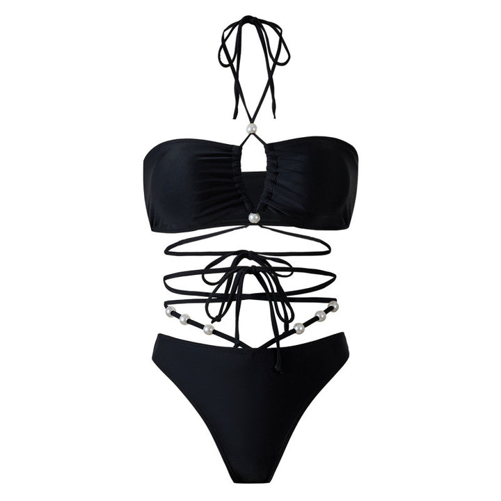 Dame bikini-sæt med fashionabel cut-out-design og elegant omslagsskjørt Skovae
